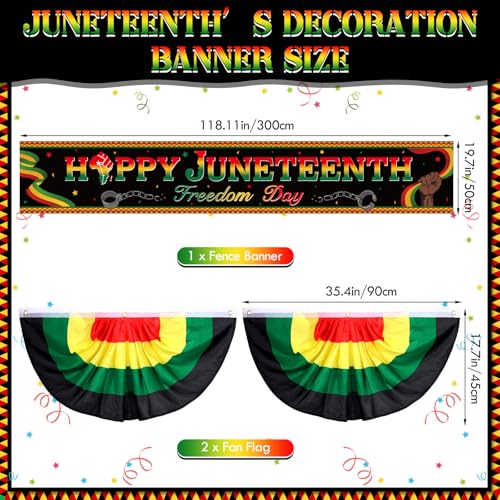Image of Tiamon 3 Pcs Juneteenth Decorations Happy Juneteenth Banner with Bunting Fan Flag Africa America Pleated Half Fan Banner Freedom Day Party Supplies Backdrop for Outdoor Porch Garden