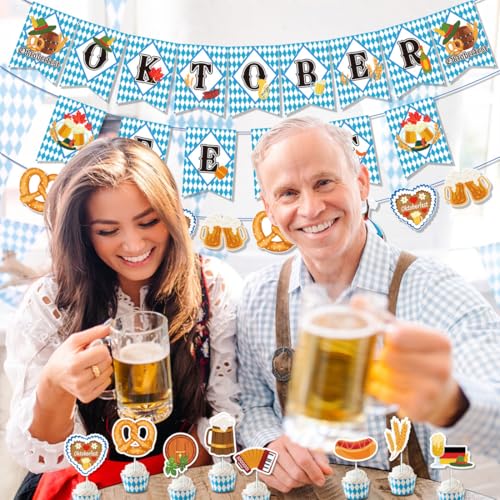 OHREN 30 Stück Oktoberfest Cupcake Topper, Bierfest Party Picker, Deutsches Bierfest Kuchendeko, Bayerische Party Dessert Dekorationen für Oktoberfest Deko