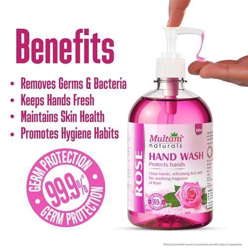 Image of Multani Natural Rose Hand Wash - 500 ml (Pack of 2) | Gentle Hand Cleanser With Natural Ingredients | Moisturizing Hand Wash | 99.9% Germ Protection Liquid Hand Wash