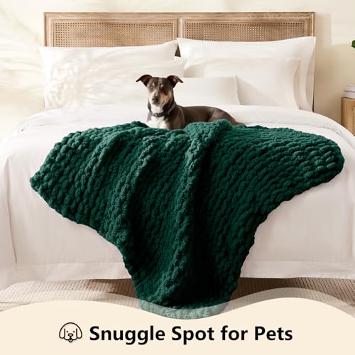 Image of L'AGRATY Chunky Knit Throw Blanket for Couch, 30 x 40 Inches, Olive Green
