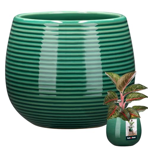 KOTARBAU® Pot De Fleurs Rond Turquoise avec ⌀ 12 Cm en Céramique Émaillée|Pot en Céramique Turquoise|Cache-Fleur en Céramique Émaillée Cannelée|Pot...