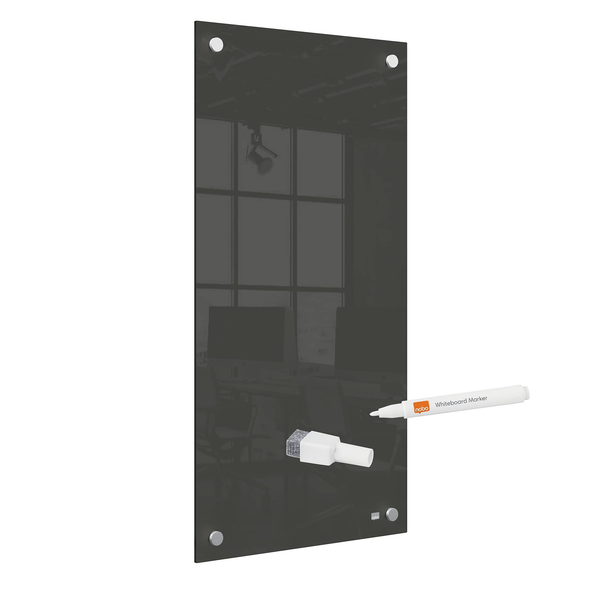 Nobo, Mała Szklana Tablica Suchościeralna, Bezramkowa, Narożny Montaż Ścienny, do Domu/Biura, 300 × 600 mm, w Zestawie Marker Suchościeralny Nobo, Kolor Czarny (1915609)