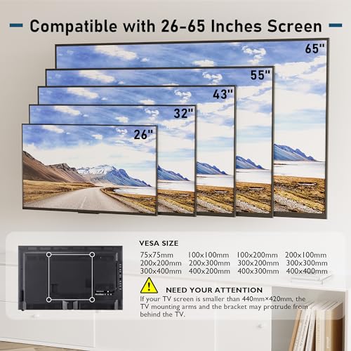 Image of BONTEC Tilting TV Wall Mount Low Profile for Most 26-65 inch LCD LED OLED Flat Curved Screen TVs, Slim TV Wall Bracket Max VESA 400x400mm, Loading Capacity up to 121lbs, Fits Wood Studs