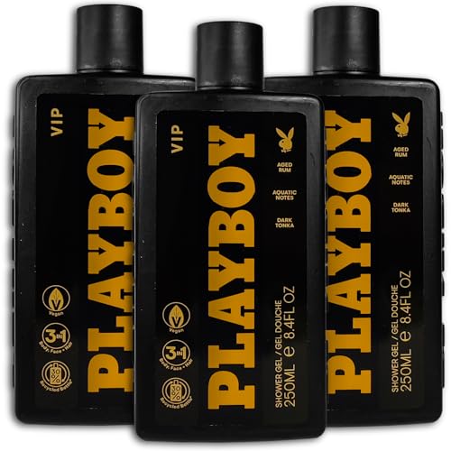 Pack de 3 gel de ducha Playboy Men VIP 3 en 1, 3 x 250 ml