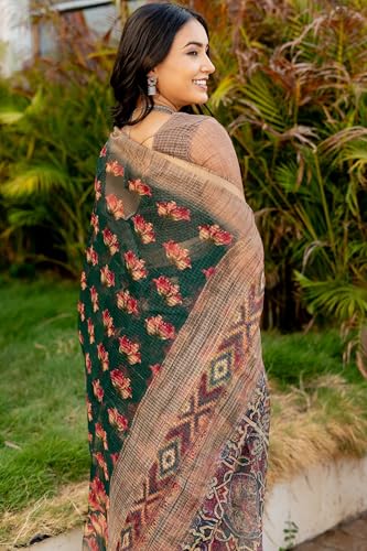 Image of MIRCHI FASHION Kota Doria Cotton Saree with Blouse Piece | Leaf Floral Printed Saree for Women | Traditional Ethnic Daily Wear Summer Saree