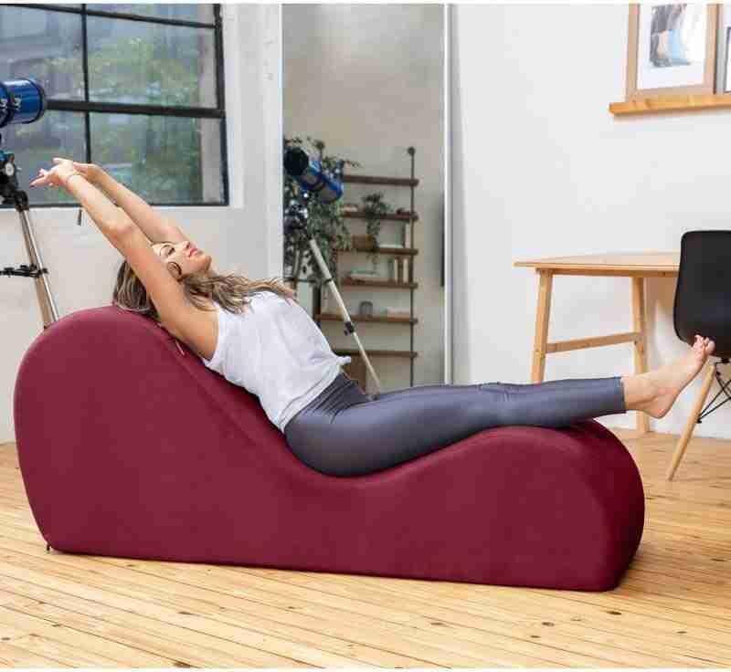 Image of Soul Craft Sheesham Wood Leatherate Tantric Chaise Lounge, Yoga Chaise Lounge, Modern Lounge, Relaxing Lounge Chair with Cushion (RED)