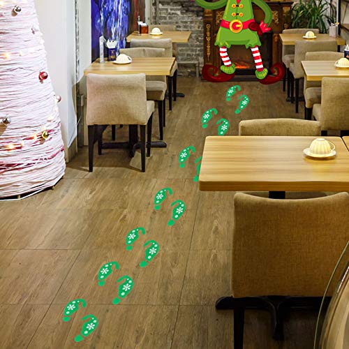 Ocosy 36Pairs Removable Christmas Elf Footprint Stickers Elf on The Floor (Christmas Green)