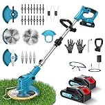 Cordless Strimmer 21V, 4 in 1 Grass Trimmer 800W, 28 Blade Telescopic 90° Head 2 * 4000mAh Battery Dual Switch Foldable Lightweight for Lawn Garden Grass Cutter (Blue)