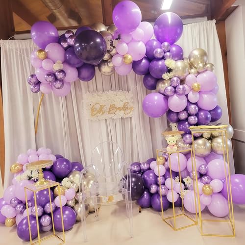 Image of Purple and Gold Balloons, 12 Inch 35PCS Dark Pastel Purple Lavender Balloons with Metallic Gold Confetti Balloon for Girls Women Wedding Baby Shower Butterfly Princess Theme Birthday Party Decorations