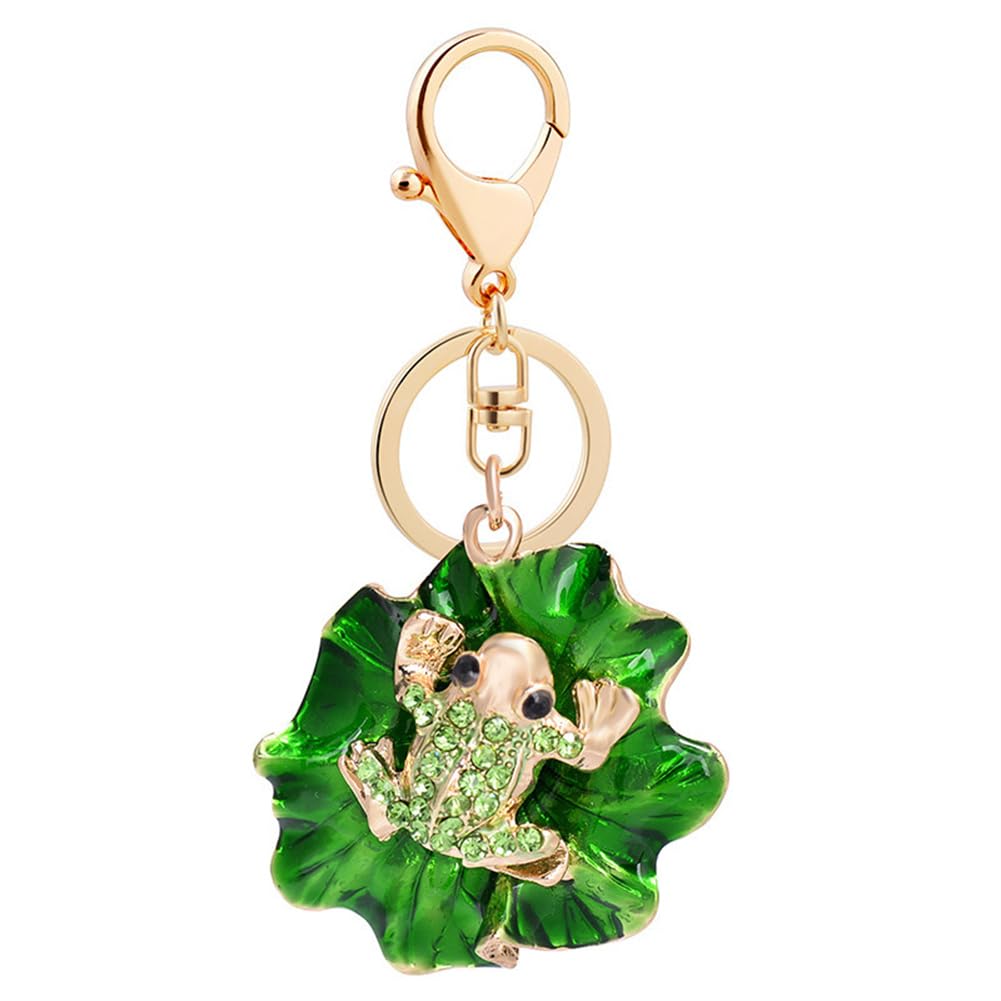 shilipu Green Lotus Leaf Frog Keychain Women's Crystal Rhinestone Sparkling Metal Keyrings Gift HandBags Charms Keychain Car key Wallet Charms Jewelry