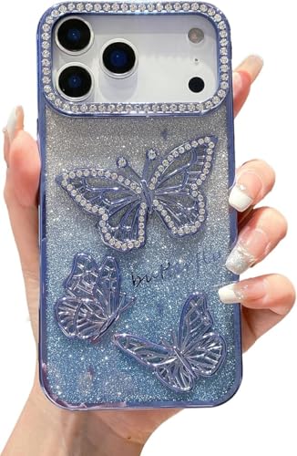 Image of VONZEE Electroplated Butterfly Case Compatible with iPhone 17 Pro, Pearlescent Diamond Sparkle Soft TPU Cover, Shockproof Drop Protection, Camera Lens Guard Stylish Phone Case for Women & Girls