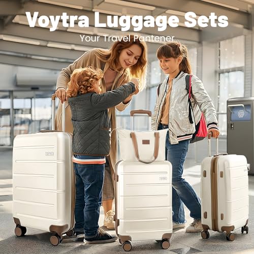 Image of 5 Piece 20 inch 24 inch 28 inch ABS Hardside Luggage Set, Lightweight Suitcase with TSA Lock & Smooth Spinner Wheels for Weekend and Air Travel (20 /24 /28 /DB /TB Beige)