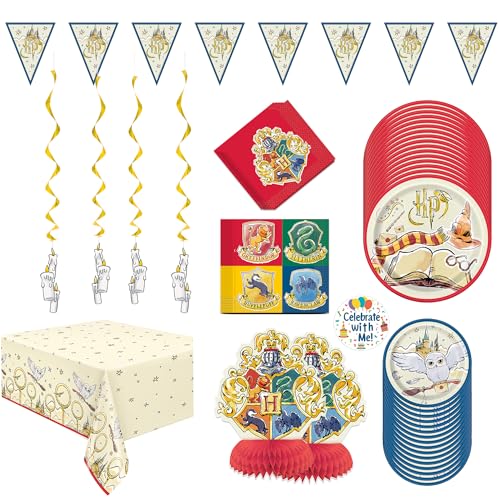 Unique Harry Potter Party Kit | Deluxe Party For 16 | Officially Licensed | Plates Napkins Paper Table Cover Decor Kit | Wizard Birthday Decorations For Kids Fast Setup Cohesive Party Look