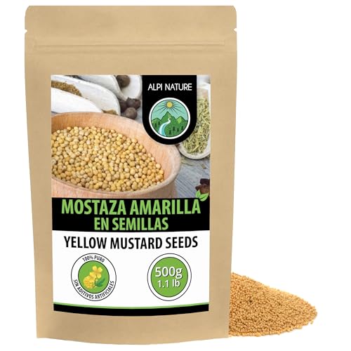 Alpi Nature Semillas de Mostaza Amarillas y Blancas 500g, Semillas de Mostaza Amarilla 1-2 mm