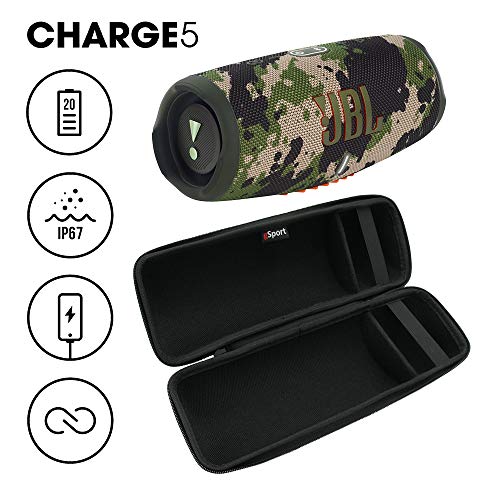 Image of JBL Charge 5 Waterproof Portable Speaker with Built in Powerbank and gSport Carbon Fiber Case (Green Camo)