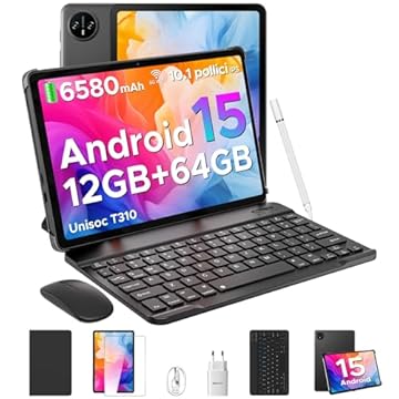 DOOGEE Tab A9 Android 15 Tablet 10 Pollici, Tablet con Tastiera, 12(3+9) GB RAM + 64GB ROM (TF 2TB), 6580mAh Batteria, 5G+2.4G WiFi, 1280 * 800 IPS, BT5.0, 5MP+8MP, Tablets con Pen + Mouse + Custodia