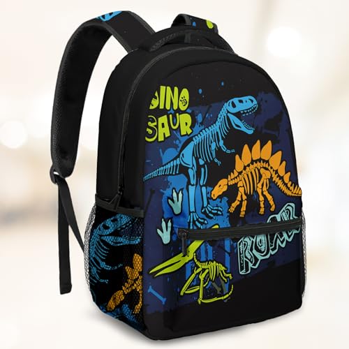 Kids Backpack for Teens Girls Boys, Dinosaur Skeleton Kids Cute Green Dino Water Resistant Child Bookbag School Bag with Adjustable Padded Straps2