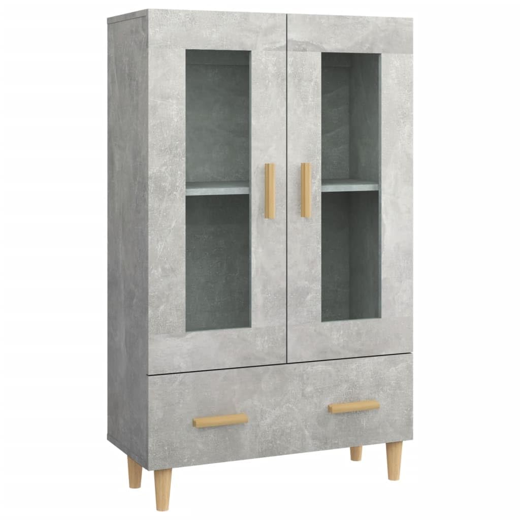 Générique Bufet wysoki szary beton 70x31x115 cm z dwoma przegródkami i szufladą, wytrzymała i stabilna szafka do przechowywania z drewna inżynieryjnego.