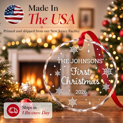 Image of First Christmas Ornament 2026, Personalized Glass Name Snowflake Keepsake