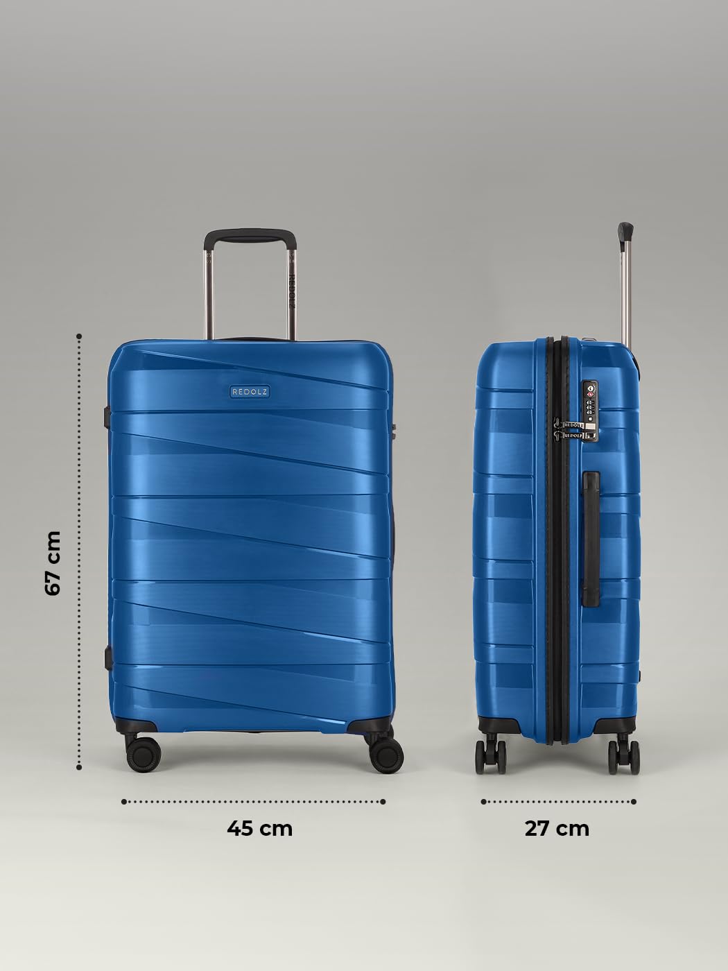 REDOLZ Hartschalen Check-in Koffer | Mittelgroßer Trolley 45 x 27 x 67 cm aus leichtem Polypropylen Material | 4-Doppelrollen & TSA (Essentials 10)