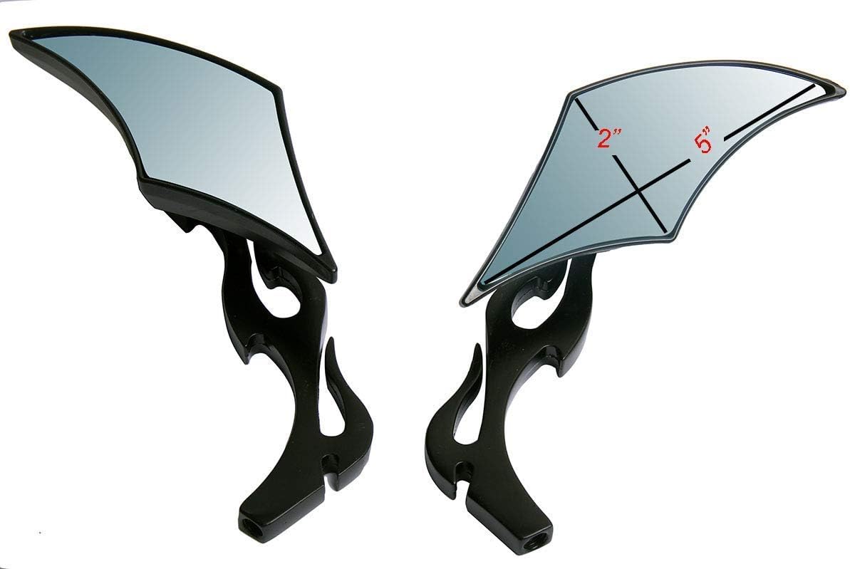 Black CNC Diamond Flame Motorcycle Small Rear View Mirrors Compatible for 2005 Yamaha V Star 650 XVS650 Custom With Flames
