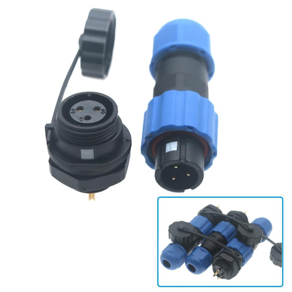 SD13 IP68 1-7 PIN Waterproof Power Connector, High Voltage Circular Industrial Electrical Cable Wire Connector Plug, Rear Nut Panel Socket (3, Rear nut Male Plug, 3pin)