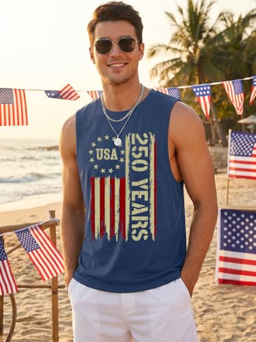 Tewmeu 250 Anniversary USA Mens Tank Tops Summer American Flag Shirts 4th of July Sleeveless Shirts 1776-2026 Chothes — view 3