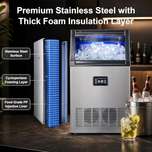 Image of 150lbs /24h Commercial Ice Maker, 30lbs Storage Bin, 2 Water Inlet