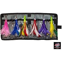 Set of 6 Tuna Flasher Lures, Rigged with 150 lb Leader and Ready to Go! with Black Mesh Bag