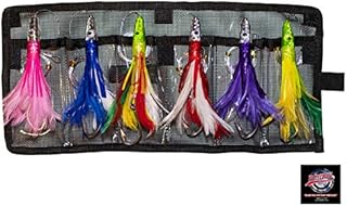 Set of 6 Tuna Flasher Lures, Rigged with 150 lb Leader and Ready to Go! with Black Mesh Bag