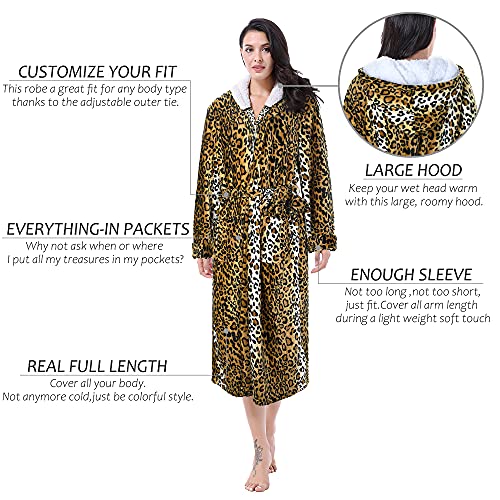 Catalonia Womens Plush Fleece Long Robe with Hood, Plus Size Warm Soft Fluffy Lightweight Bathrobe, Valentine's Day Gift2