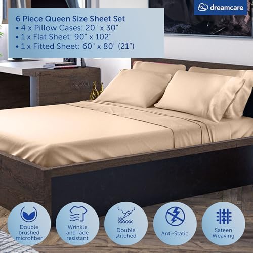 Image of DREAMCARE Queen Sheets - 6 pcs Breathable Cooling Sheets Queen - up to 21 inch