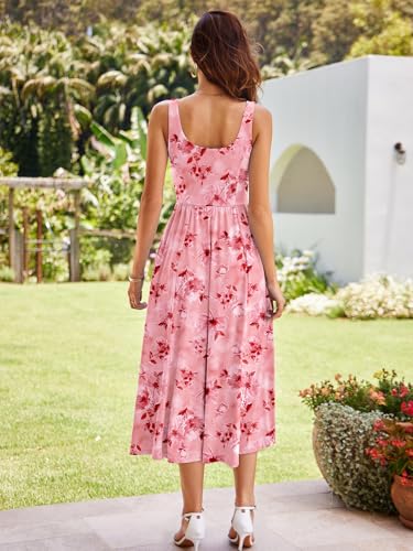 Image of Sureple Midi Dresses for Women 2026 Spring Square Neck Tank Sleeveless A Line Casual Summer Sundresses with Pockets
