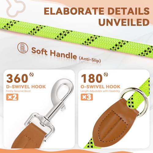 Hundeleine 3 M Verstellbare Schleppleine für Mittel- & Großhunde(20-60kg), Reflektierende Freihandleine mit 2 Karabiner, Doppelleine aus Robustem Nylon, 200 kg Extreme Kraft