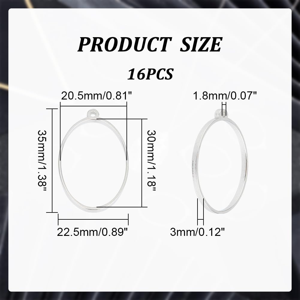 UNICRAFTALE 16pcs 30x20.5mm Inner Diameter Stainless Steel Open Back Bezel Pendants Oval Shape Charms Epoxy Resin Open Back Frames for DIY UV Resin Pressed Flower Jewelry Making - Image 2