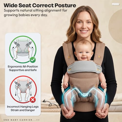 Image of StarAndDaisy Baby Carrier for 0 to 3 Year Baby Carrying Bag /Carrier for new Born with 2 Carry Positions Front & Back Baby Carrying Bag with Breathable Fabric & M Shape Support (Brown)