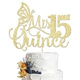 Dcokska Mis Quince Cake Topper, 15th Birthday Decorations, Gold Glitter, 1 Piece