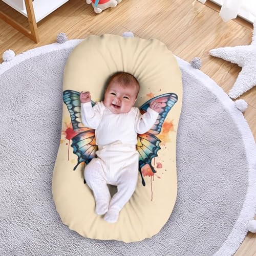 Image of ZOUTAIRONG Butterfly Watercolor Bassinet Sheets for Baby Girl Soft Breathable Baby Fitted Sheet Universal for Oval Rectangle and Hourglass Bassinet Mattress Beige
