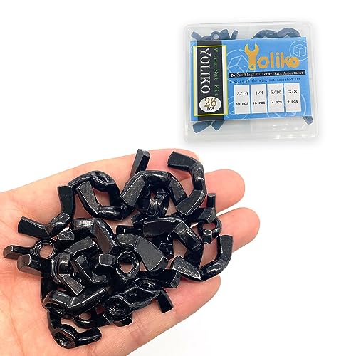 26 pcs 4 sizes 316341434516343834 wingnuts quality carbon steel wing nuts black zinc plated fasteners parts butterfly nut hand twist tighten hardware nuts butterfly wing-nut assorted kit
