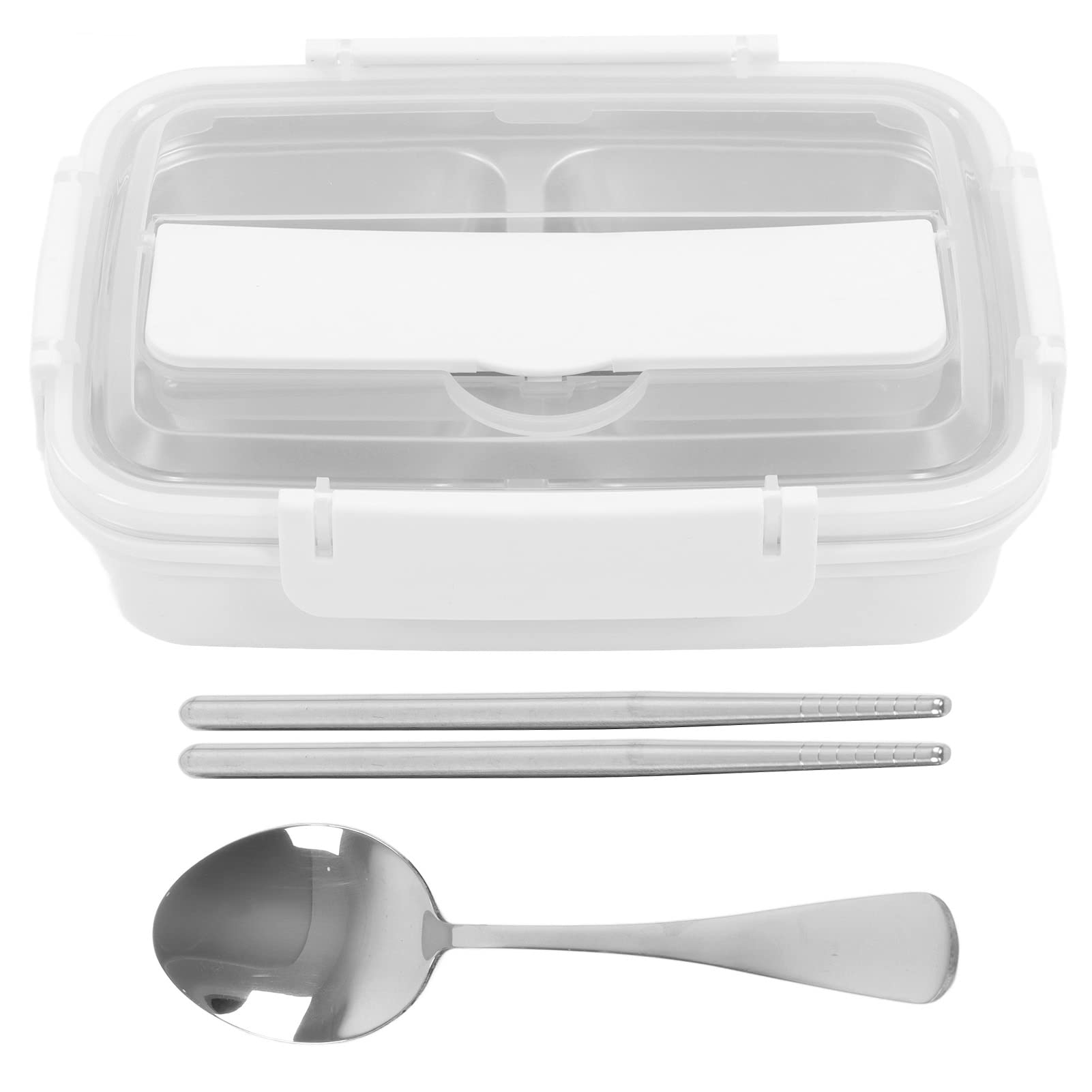 Boîte à lunch Boîte à lunch en acier inoxydable à 4 compartiments, vaisselle portable, légère et compacte(White)
