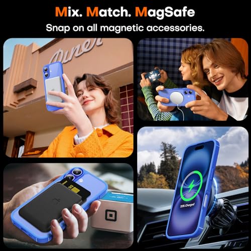 Image of TAURI for iPhone 16 Case, Compatible with MagSafe, Blue | with Screen Protector, Not-Yellowing Military-Grade Protection, Shockproof Slim Magnetic Case for iPhone 16