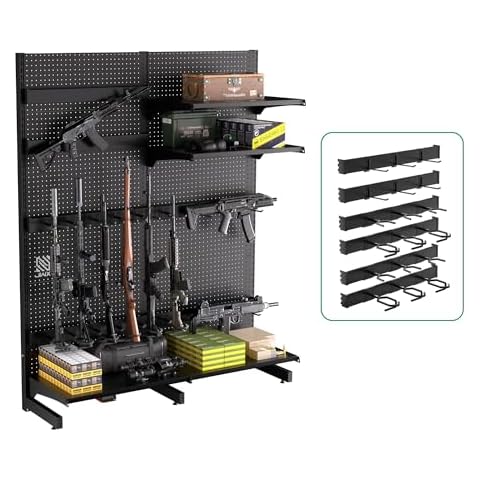 JWX Gun Rack for Standing Pegboard Shelf, Heavy Duty Steel Gun-Rack-Free-Standing, Securely Display with Shotgun Rifle Rack Cover
