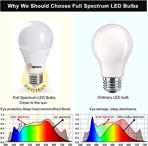 Bhmaoyn FULL SPECTRUM LIGHT BULB 11W A19 ® Full Spectrum Sunlike Light Bulb,Dimmable A19 E26 11W 5000K,Boosts Energy,Mood & Performance,Supports Circadian Rhythm,Near-Perfect Color Rendering,Imitate Sunlight Indoors thumb #2
