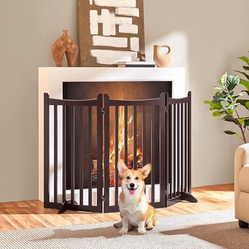 Image of Yaheetech Freestanding Wooden Dog Gate, 3-Panel 36in H Pet Barrier Espresso | Dog Fence with 2 Support Feet for Stairs /Doorways /Halls /Kitchen, Foldable Storage,Easy Assembly,Ideal for Small& Medium Pets