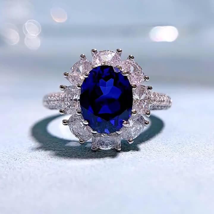 S925 Sterling Silver Sapphire Engagement Ring with Natural Oval Sapphire and Luxurious Moissanite Accents, Timeless Sapphire Jewelry Piece4