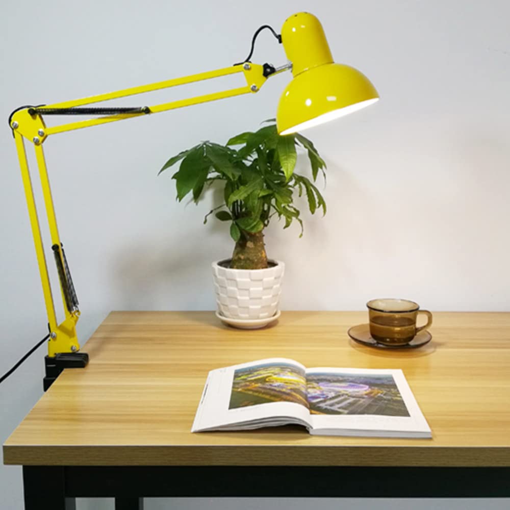 Mengjay Przemysłowa lampa biurkowa Solidna podstawa z łatwym montażem, poręczna lampa nocna na zawiasach 40 W, Vintage metalowa lampa biurkowa, żarówka E27 nie jest dołączona, żółta