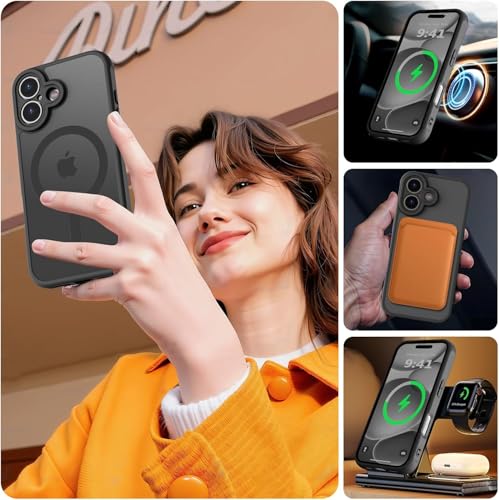 Image of Elzzi Magnetic for iPhone 17 Case Compatible with MagSafe Lens Camera Protection Slim Translucent Matte Shockproof with Anti-Fingerprint Phone Case, Black