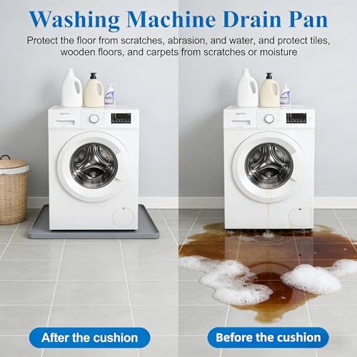 27\"x27\" Silicone Washing Machine Drain Pan, Waterproof Leak-Proof Washer Dryer Mat with Raised Edge, Non-Slip Anti-Vibration Floor Protector Drip Tray (Grey) - Thumbnail 4