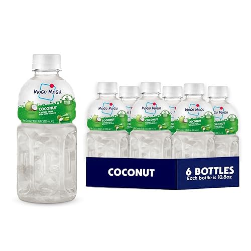 Mogu Mogu Bebida de jugo de coco con Nata de Coco - Bebida refrescante de coco con gelatina masticable, botellas de 10.8 onzas (paquete de 6) -