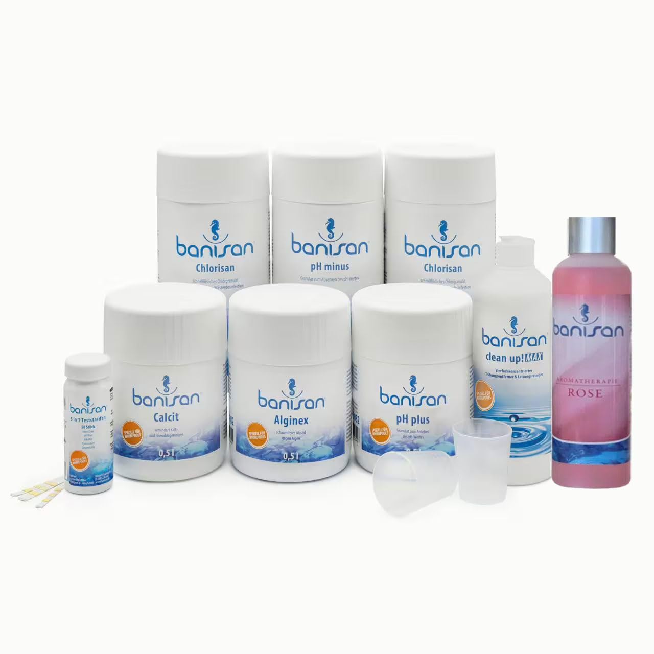 11 teiliges Wasserpflege-Set - Wasserpflege Set für Whirlpool (Badezusatz:Rose)
